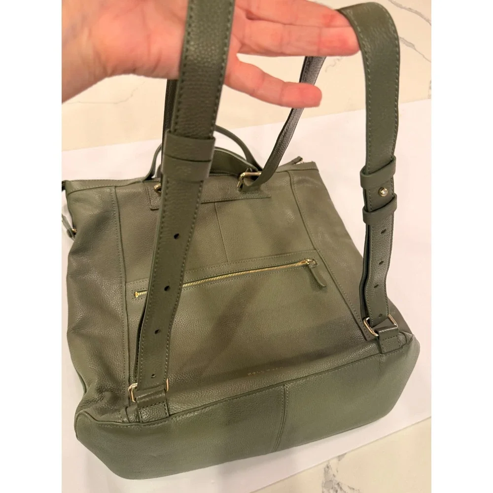 Cole Haan Grand Ambition Olive Green Pebbled Leather Backpack Bag Gold Hardware